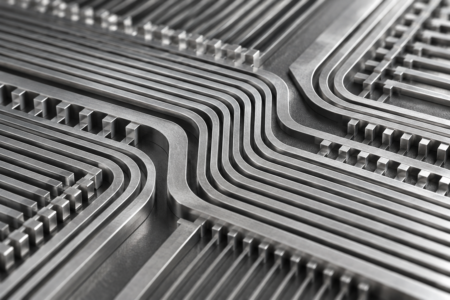 Conceptual macro study of densely machined silver interconnects and graphite channels